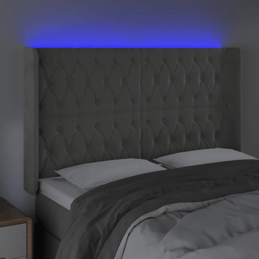 Tête de lit à LED Gris clair 163x16x118/128 cm Velours - 4