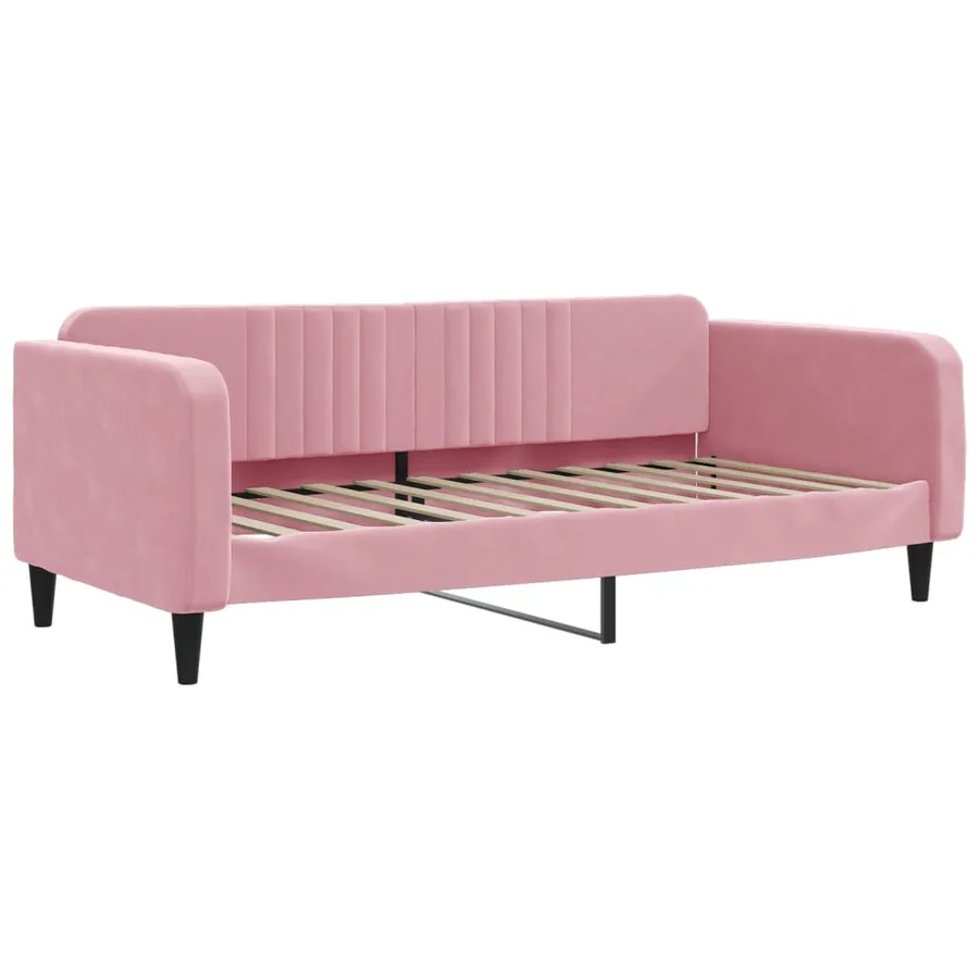 Lit de jour avec gigogne et tiroirs rose 100x200 cm velours - 4