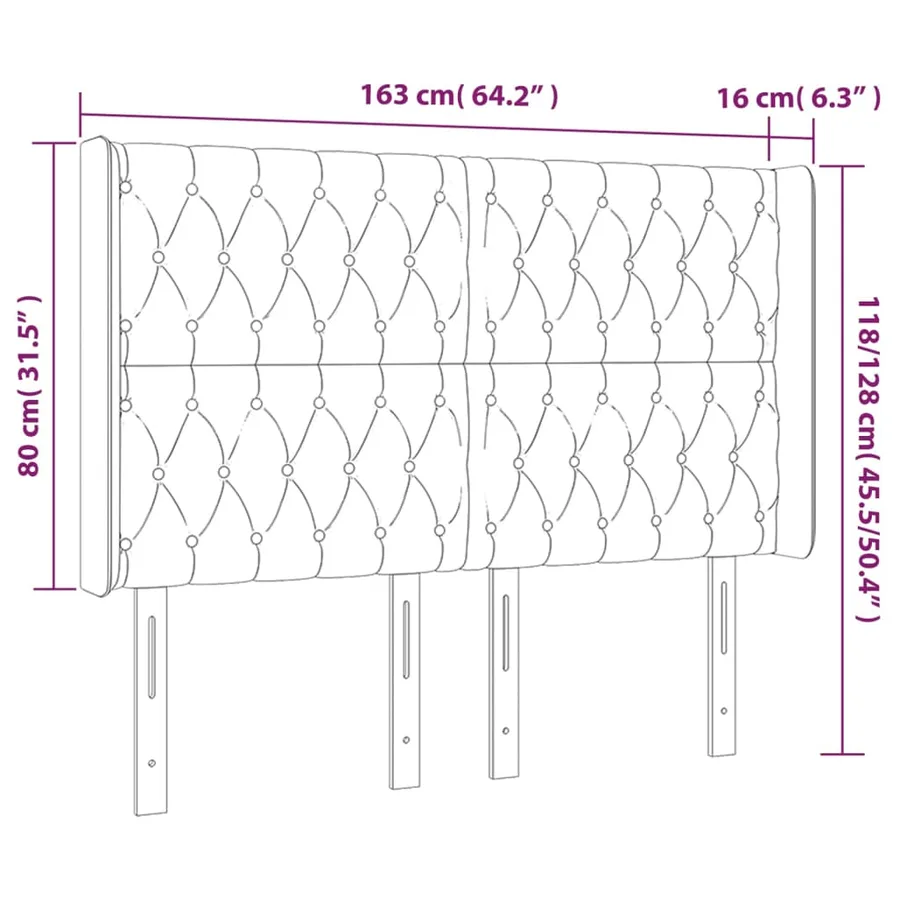 Tête de lit avec oreilles Noir 163x16x118/128 cm Tissu - 9