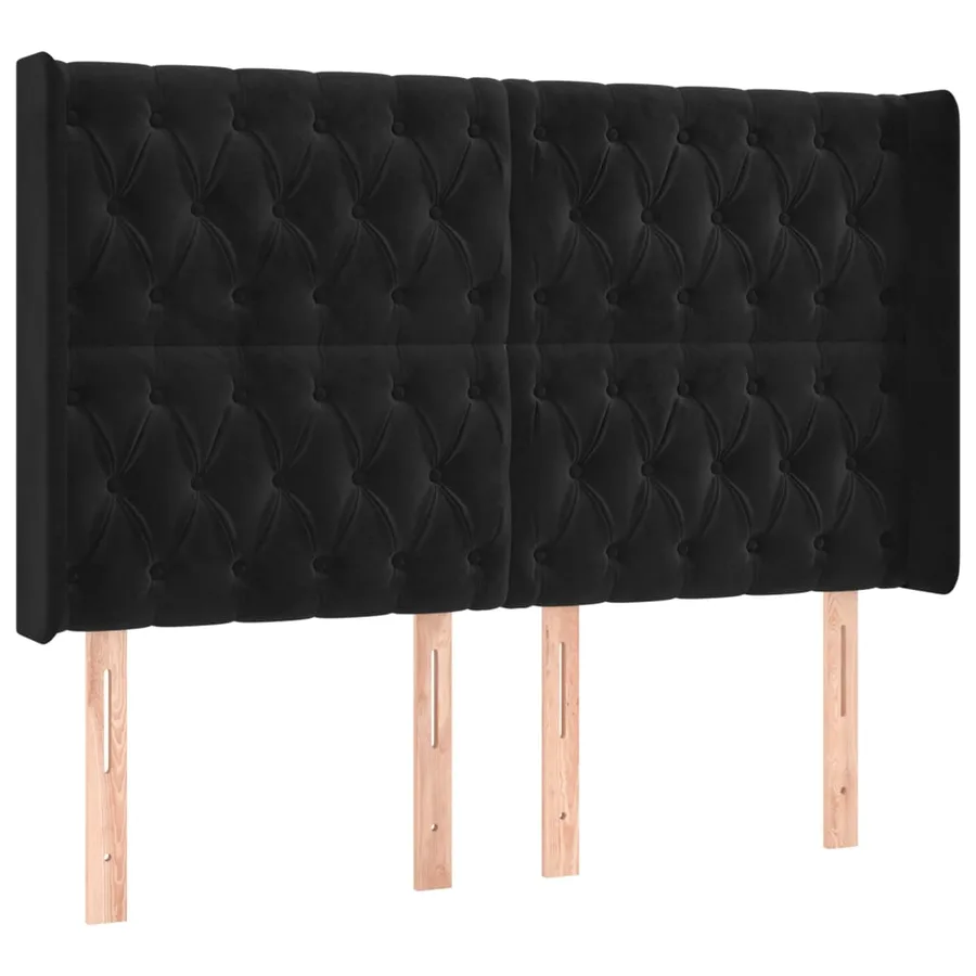 Tête de lit avec oreilles Noir 163x16x118/128 cm Velours - 2