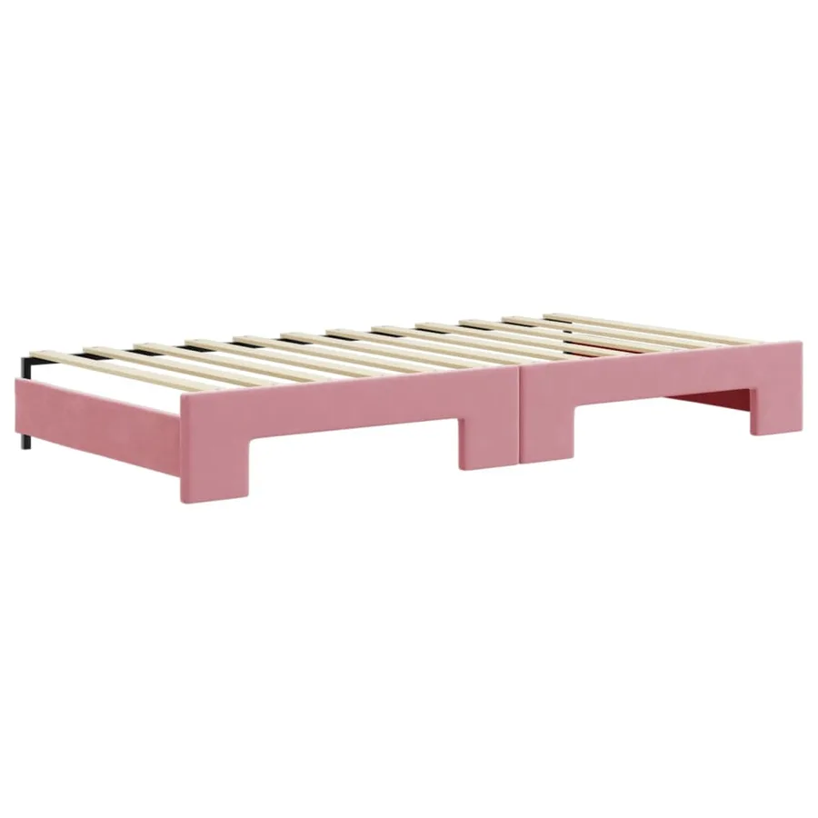 Lit de jour avec gigogne et tiroirs rose 100x200 cm velours - 8