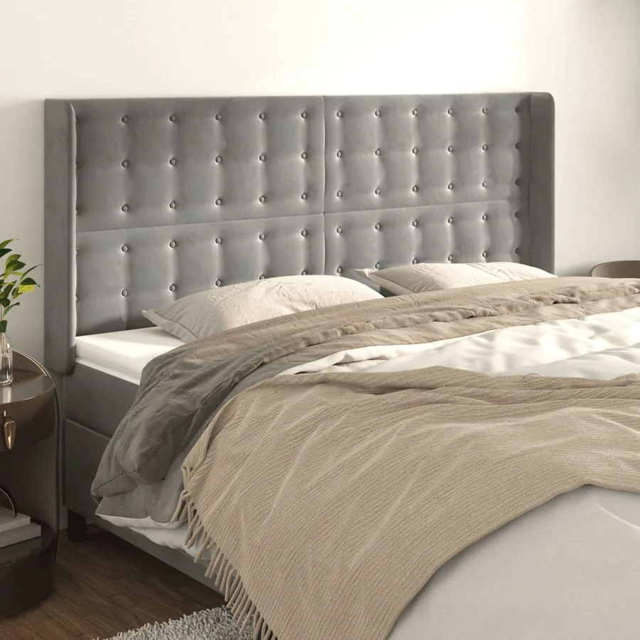Tête de lit avec oreilles Gris clair 183x16x118/128 cm Velours