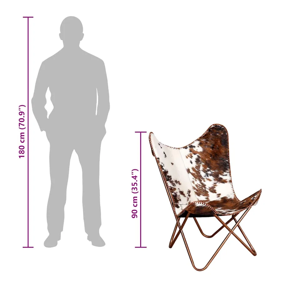Chaise papillon marron et blanc cuir de vache - 13