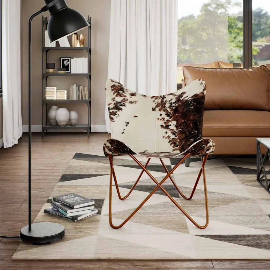 Chaise papillon marron et blanc cuir de vache - 3