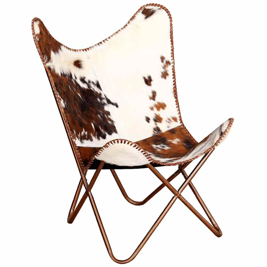 Chaise papillon marron et blanc cuir de vache - 4