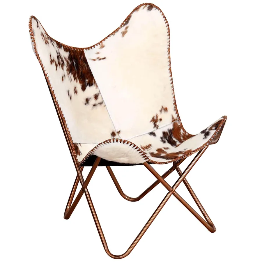 Chaise papillon marron et blanc cuir de vache - 5