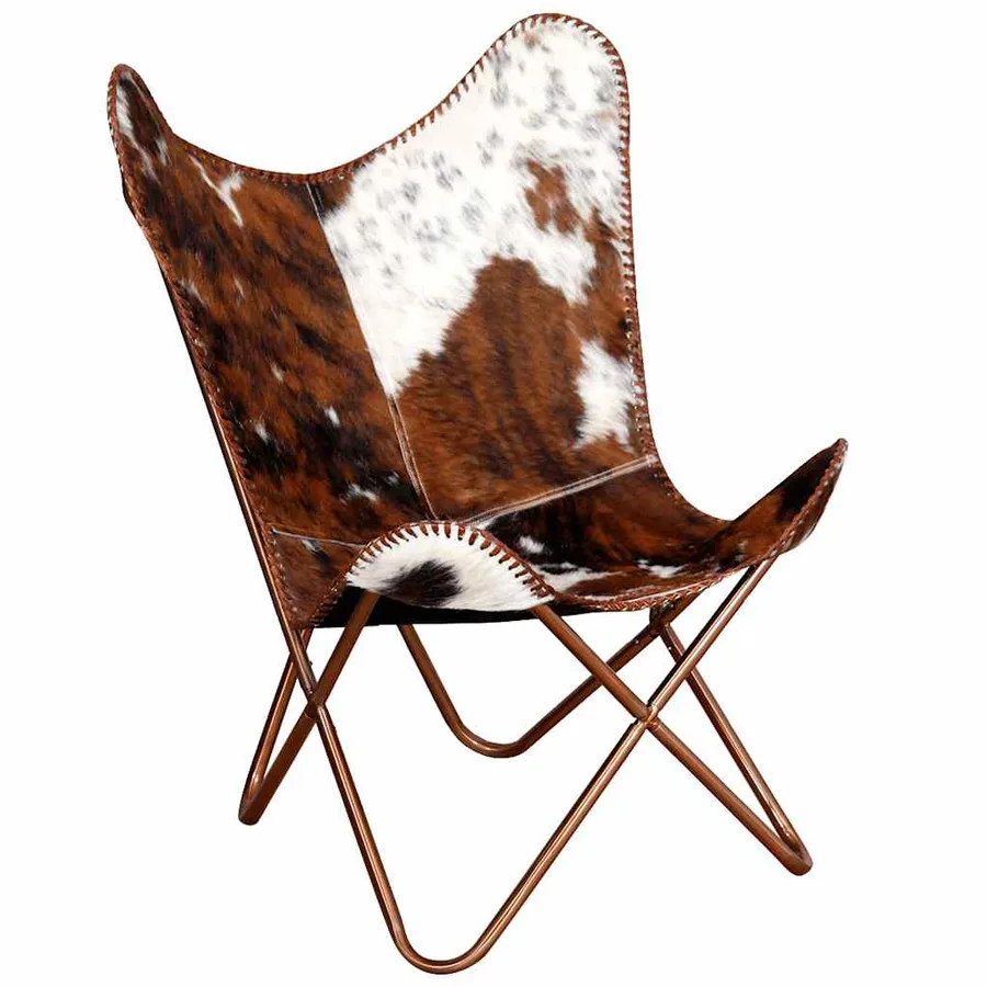 Chaise papillon marron et blanc cuir de vache - 6