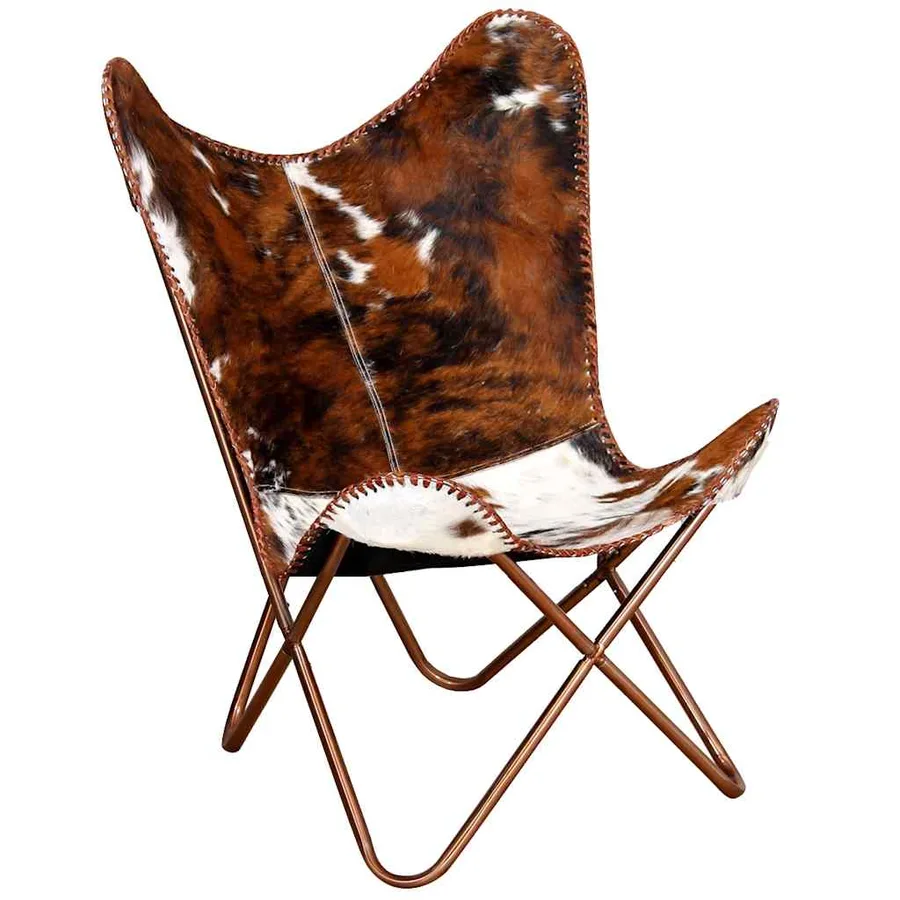 Chaise papillon marron et blanc cuir de vache - 7