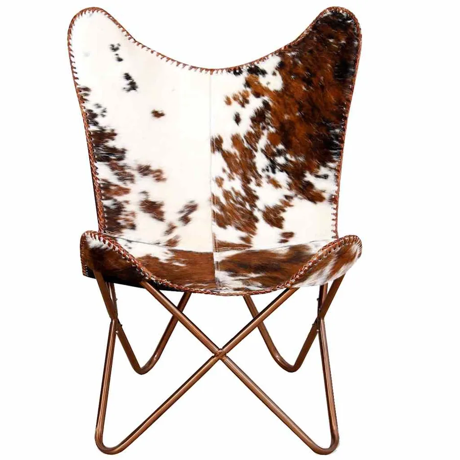 Chaise papillon marron et blanc cuir de vache - 8