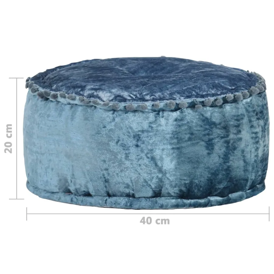 Pouf Rond Velours 40x20 cm Bleu - 4