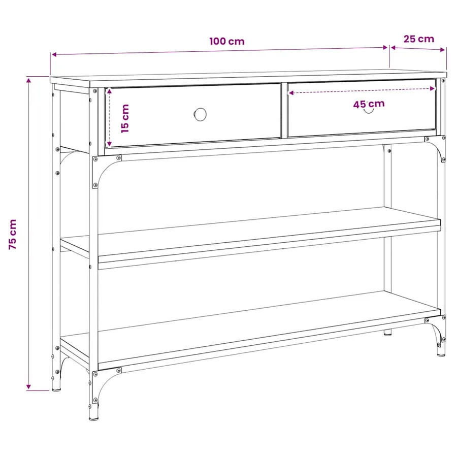 Table console chêne sonoma 100x25x75 cm bois d'ingénierie - 11