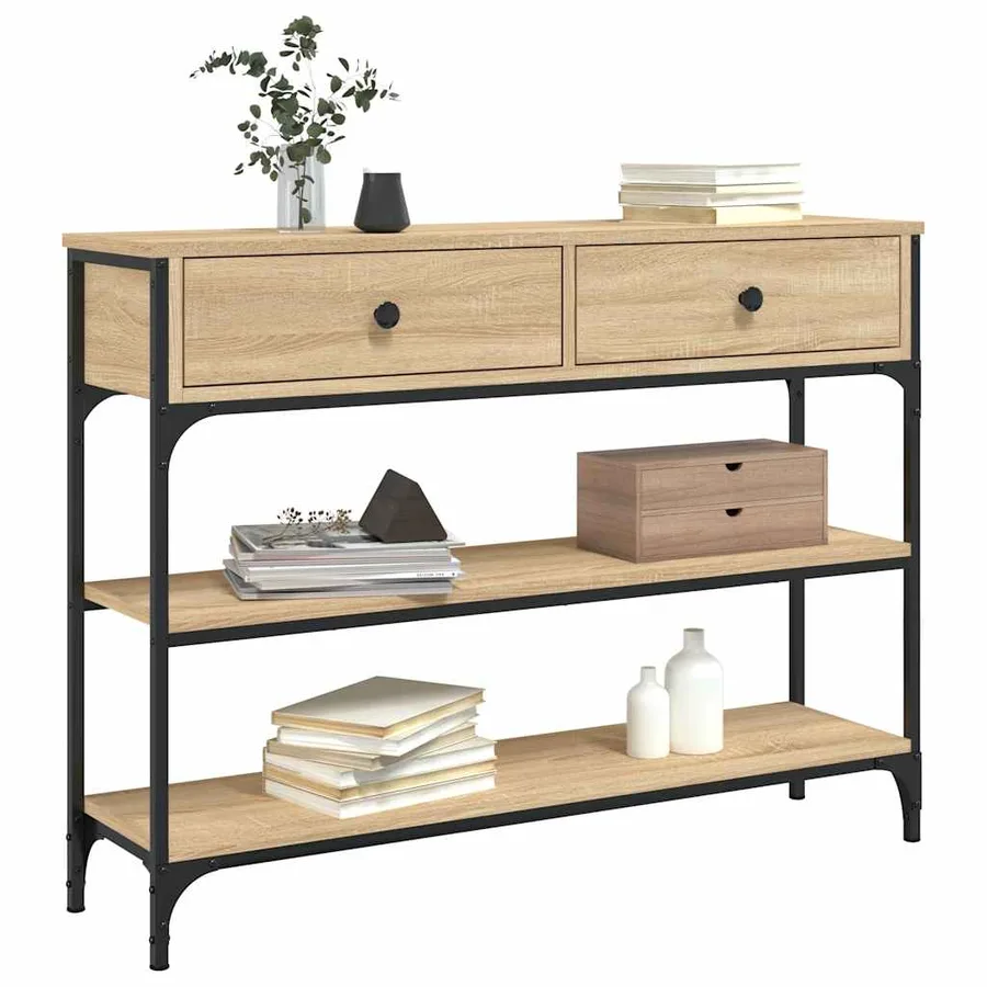 Table console chêne sonoma 100x25x75 cm bois d'ingénierie - 3