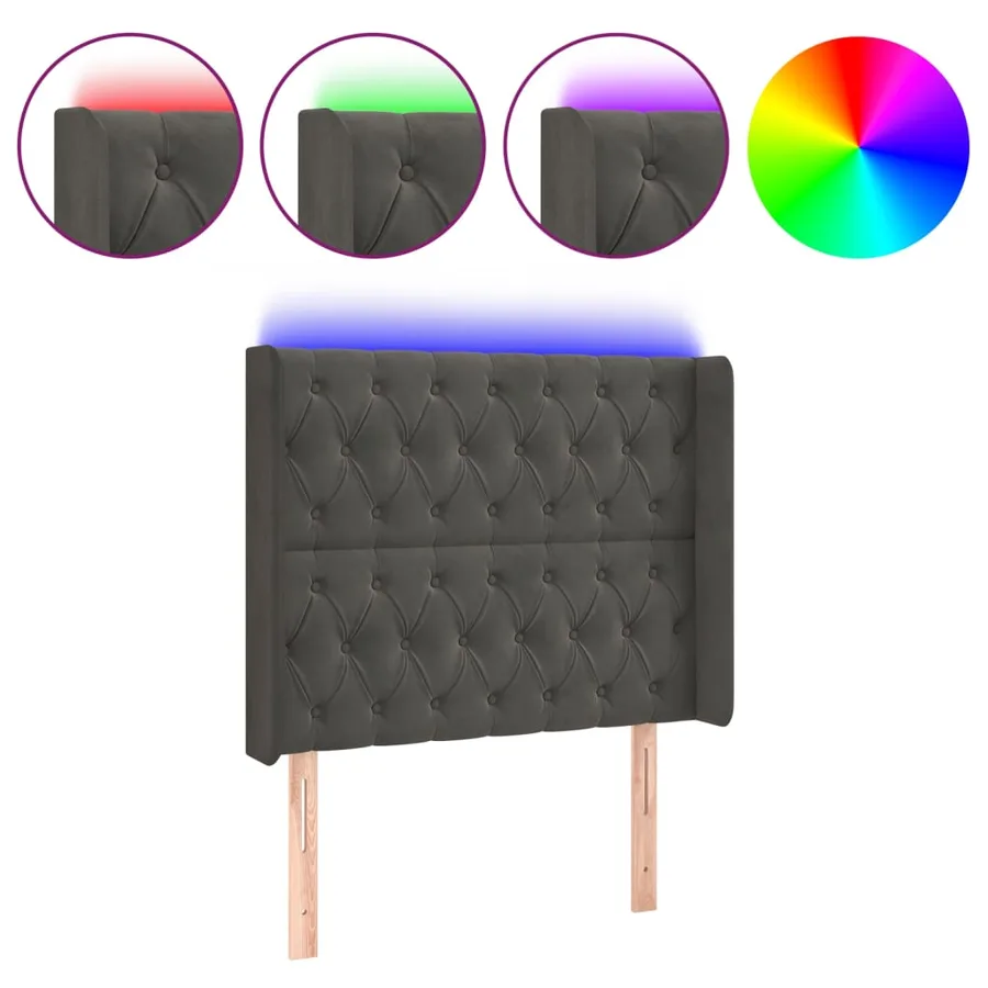 Tête de lit à LED Gris foncé 103x16x118/128 cm Velours - 2