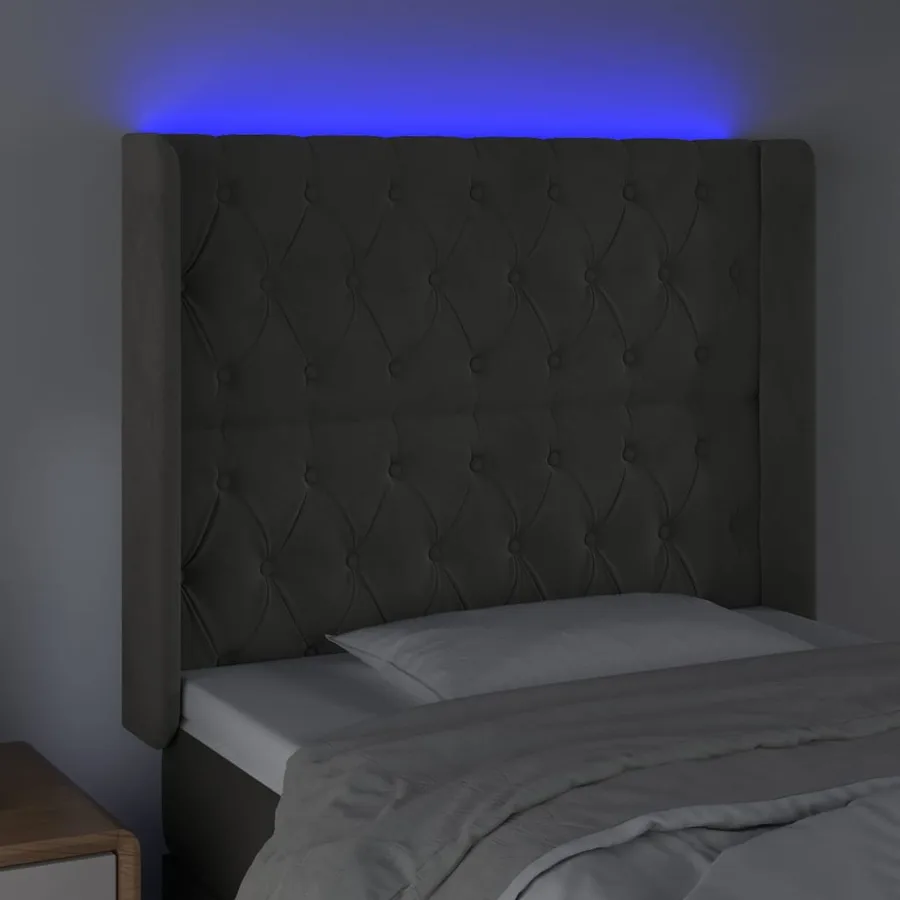 Tête de lit à LED Gris foncé 103x16x118/128 cm Velours - 4
