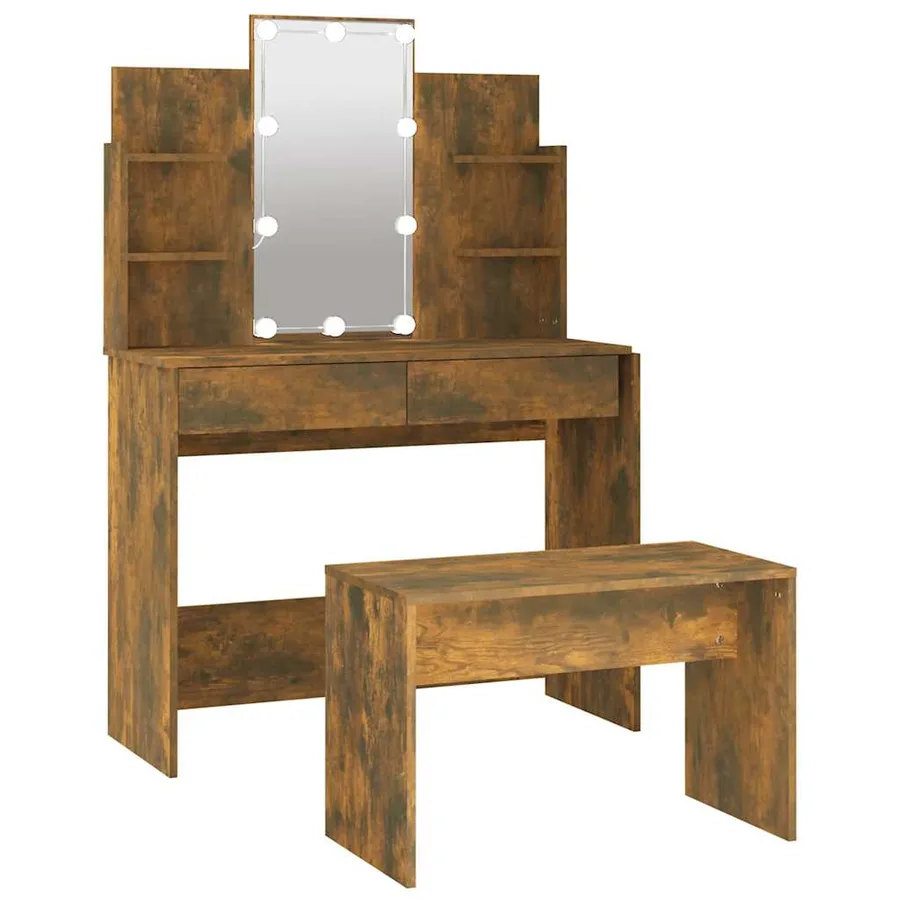 Ensemble de coiffeuse avec LED Chêne fumé Bois d'ingénierie - 2
