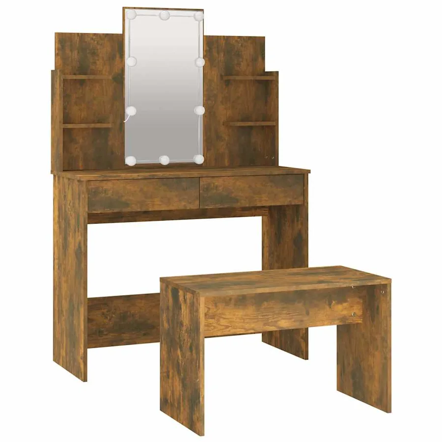 Ensemble de coiffeuse avec LED Chêne fumé Bois d'ingénierie - 5