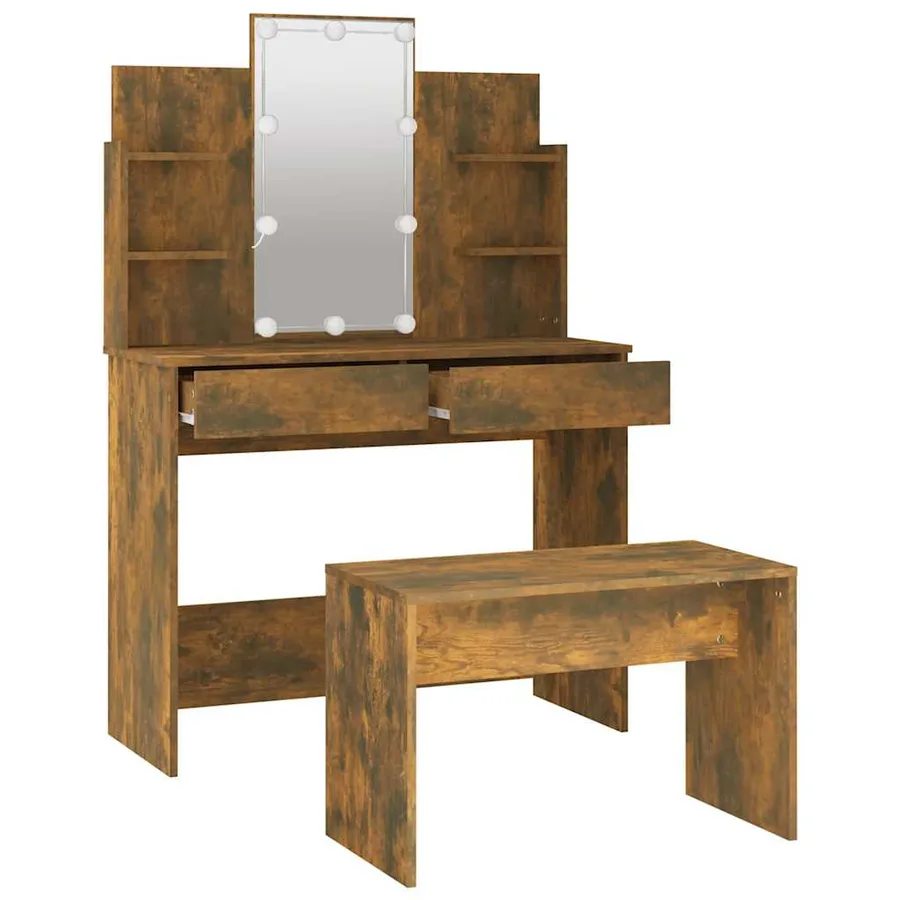 Ensemble de coiffeuse avec LED Chêne fumé Bois d'ingénierie - 6