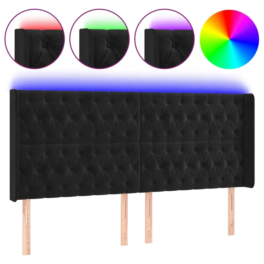 Tête de lit à LED Noir 203x16x118/128 cm Velours - 2