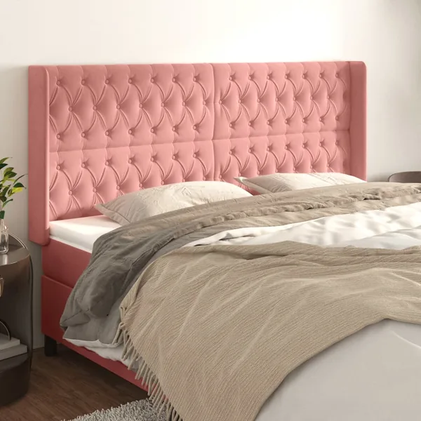 Tête de lit avec oreilles Rose 203x16x118/128 cm Velours