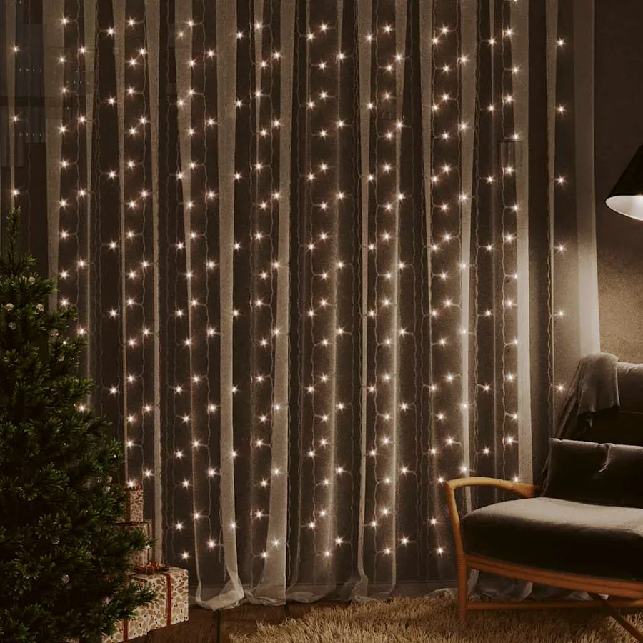 Rideaux lumineux à LED 3x3 m 300 LED Blanc chaud 8 fonctions