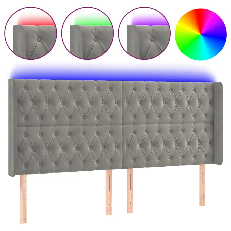 Tête de lit à LED Gris clair 183x16x118/128 cm Velours - 2