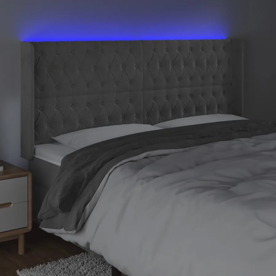 Tête de lit à LED Gris clair 183x16x118/128 cm Velours - 4