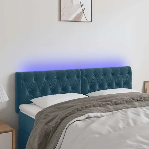 Tête de lit à LED Bleu foncé 160x7x78/88 cm Velours