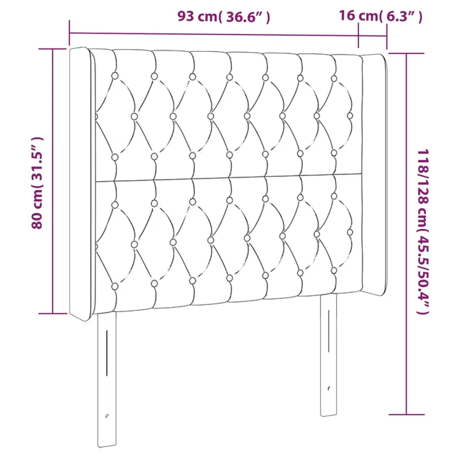 Tête de lit avec oreilles Gris foncé 93x16x118/128 cm Velours - 9