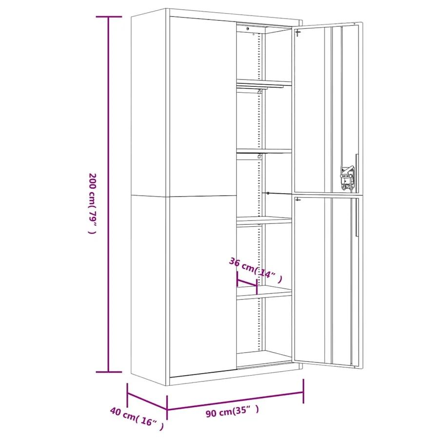 Classeur anthracite 90x40x200 cm Acier - 10