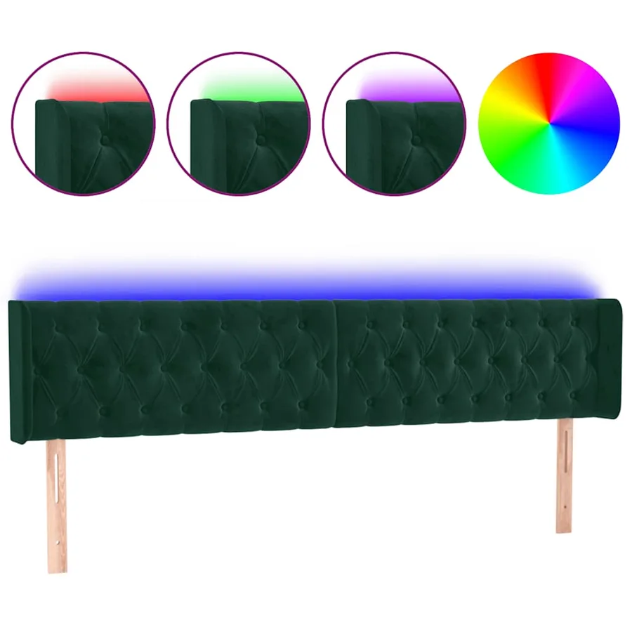 Tête de lit à LED Vert foncé 203x16x78/88 cm Velours - 2