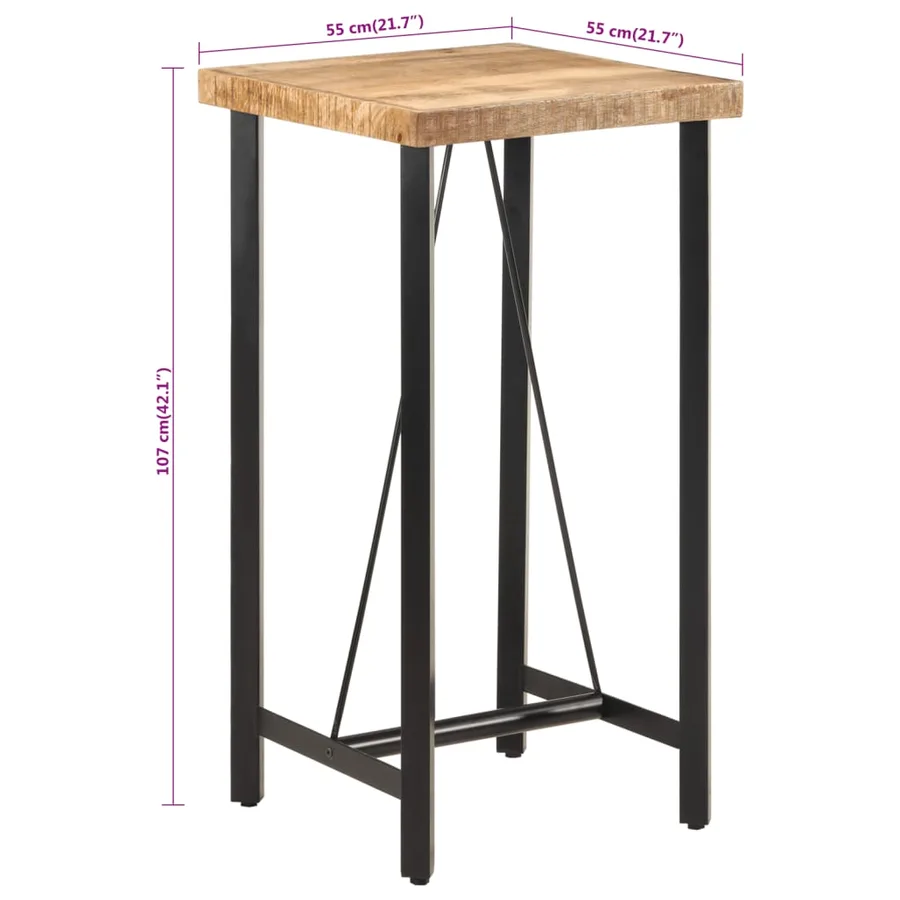 Table de bar 55x55x107 cm bois massif de manguier et fer - 7