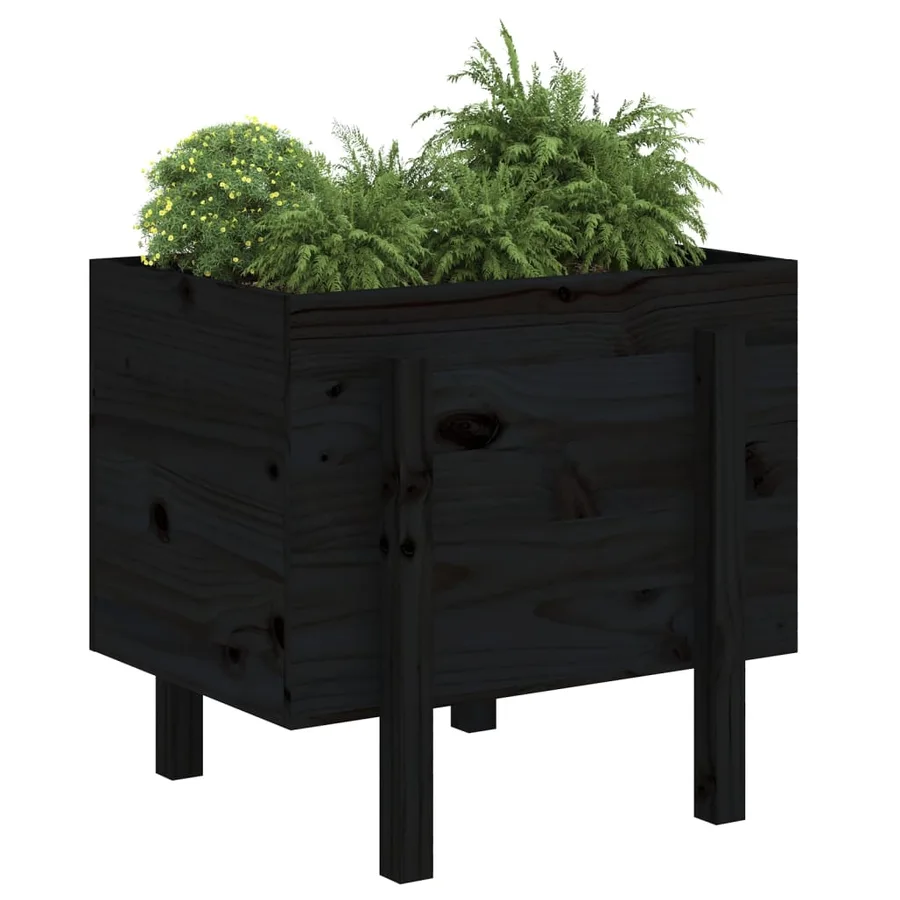 Jardinière noir 62x50x57 cm bois massif de pin - 3
