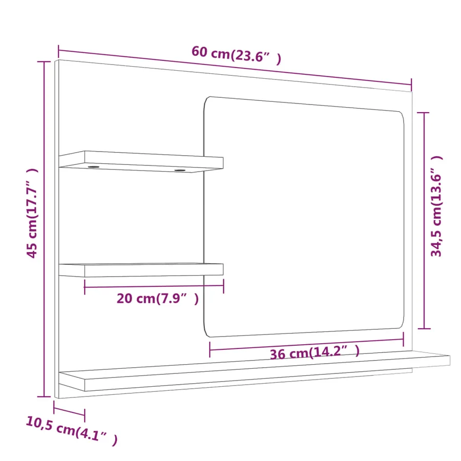 Miroir de bain Sonoma gris 60x10,5x45 cm Bois d'ingénierie - 8