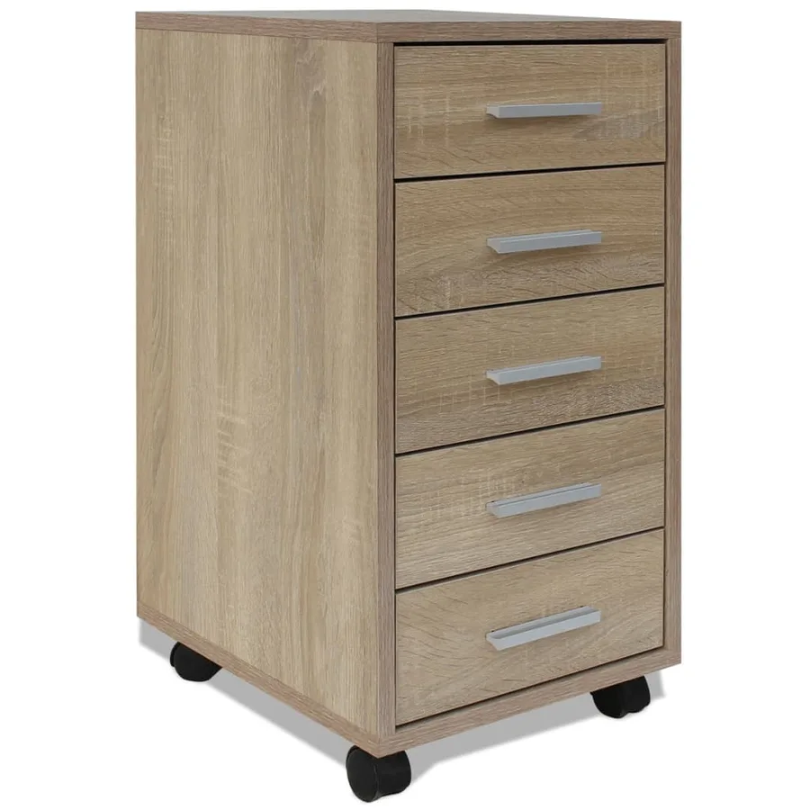 Caisson à tiroir de bureau avec roulettes 5 tiroirs Chêne - 2