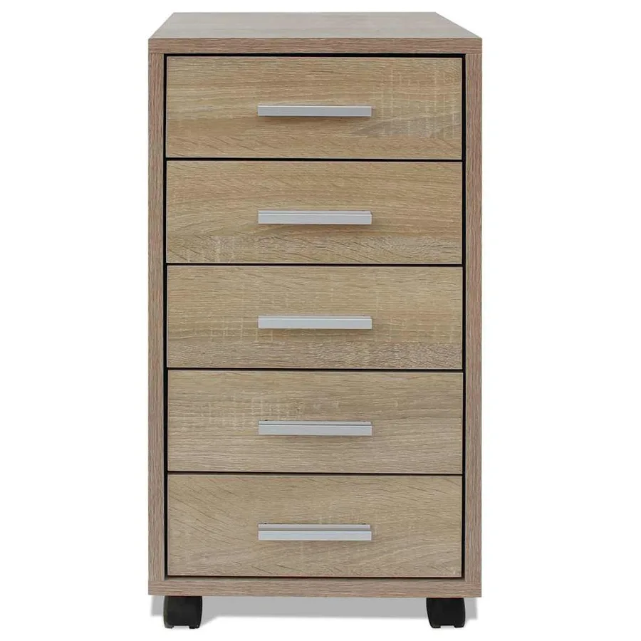 Caisson à tiroir de bureau avec roulettes 5 tiroirs Chêne - 3