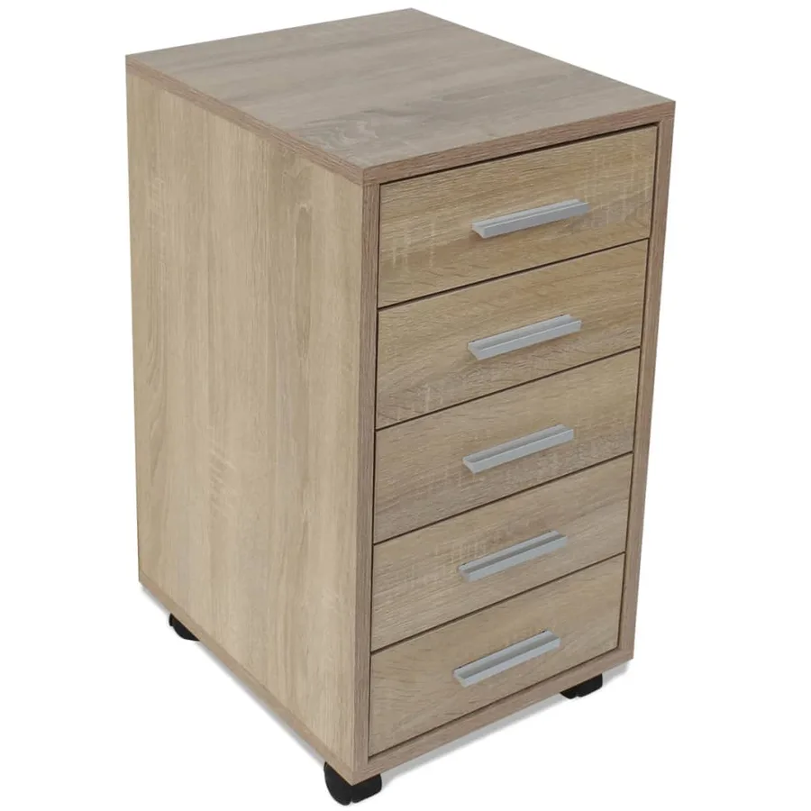 Caisson à tiroir de bureau avec roulettes 5 tiroirs Chêne - 4