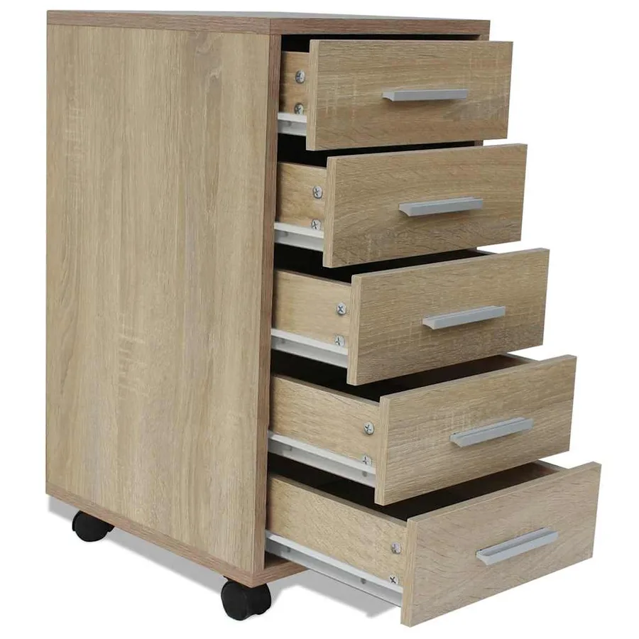 Caisson à tiroir de bureau avec roulettes 5 tiroirs Chêne - 5