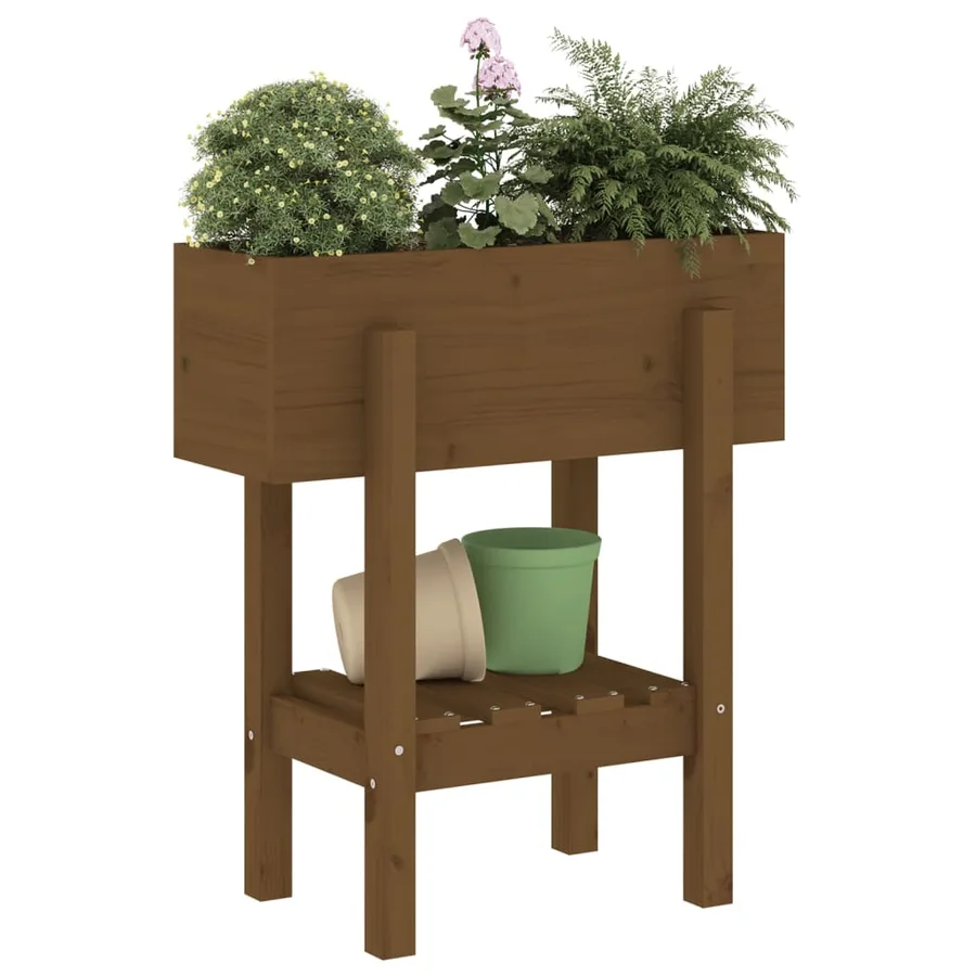 Jardinière marron miel 62x30x69 cm bois massif de pin - 3