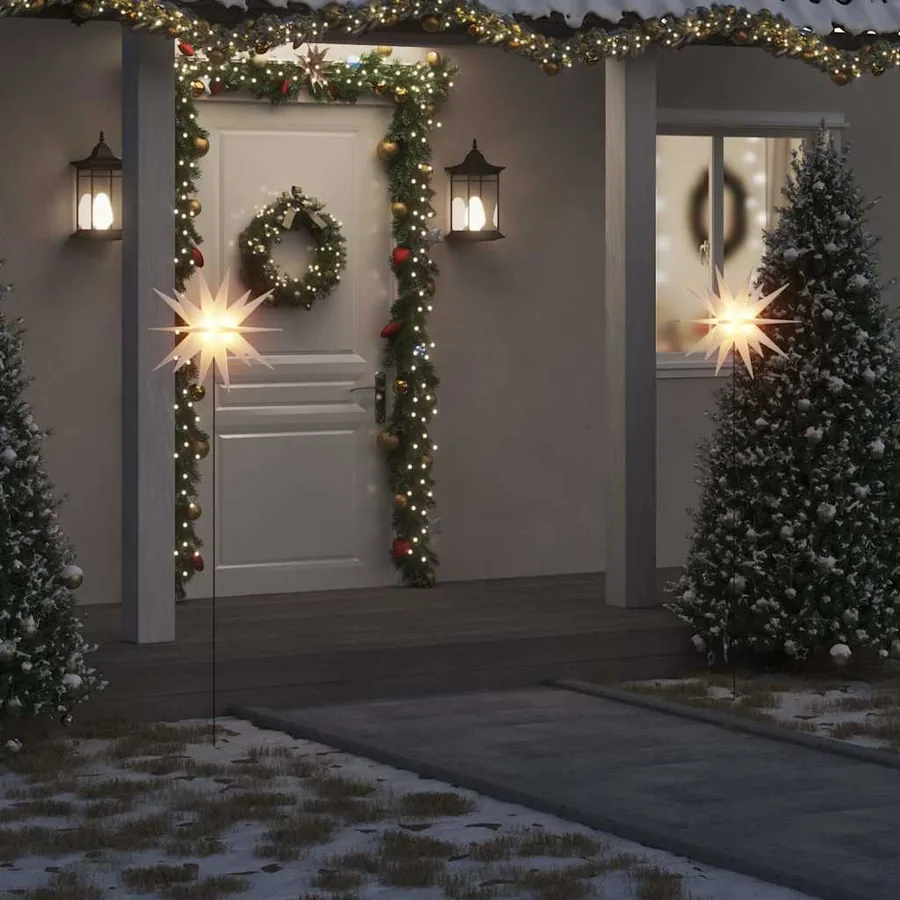 Lumières de Noël avec piquets 3 pcs LED pliable blanc 57 cm