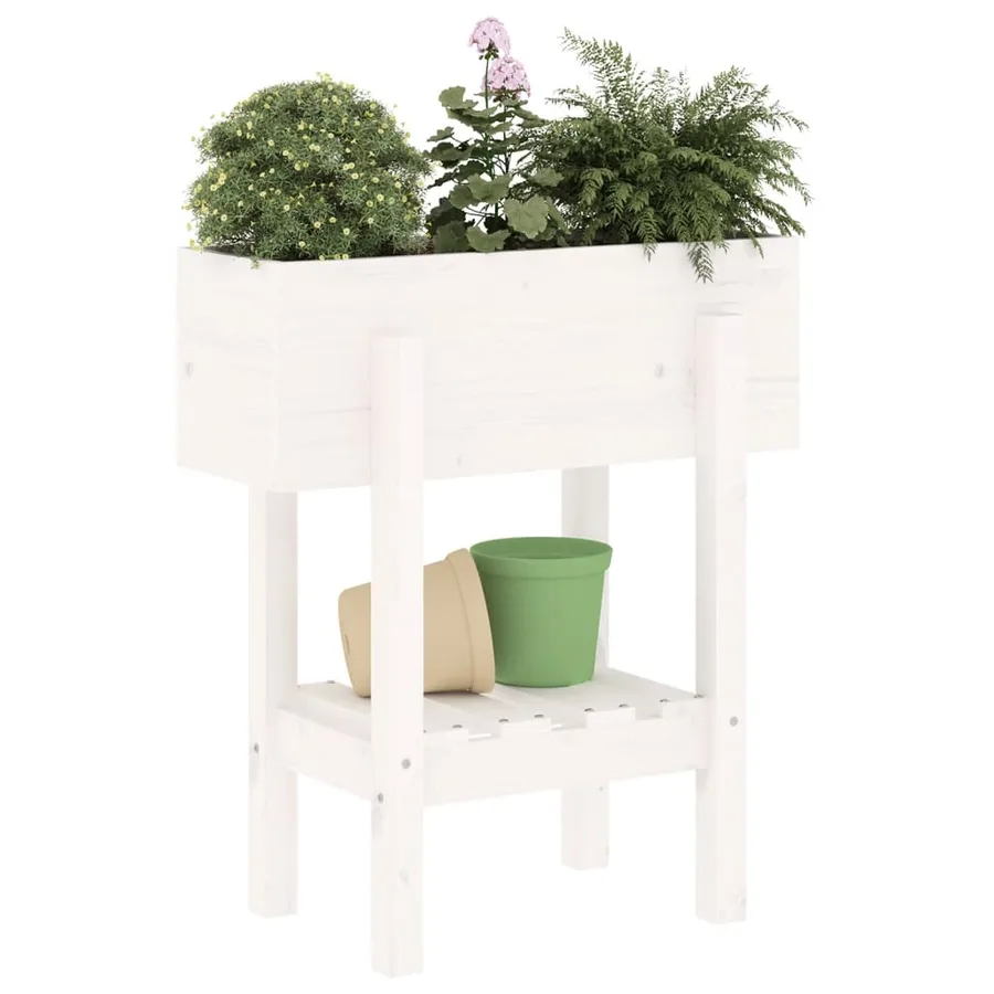 Jardinière blanc 62x30x69 cm bois massif de pin - 3
