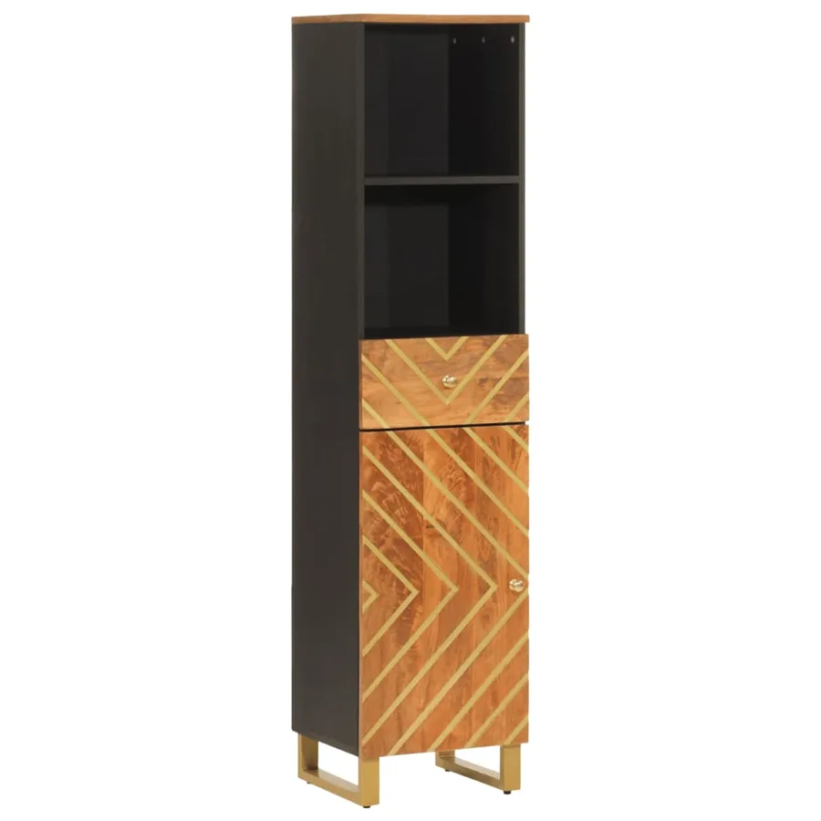 Armoire bain marron et noir 38x33,5x160 cm bois massif manguier - 2