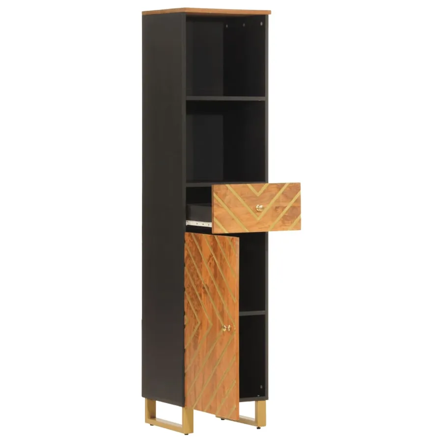 Armoire bain marron et noir 38x33,5x160 cm bois massif manguier - 3