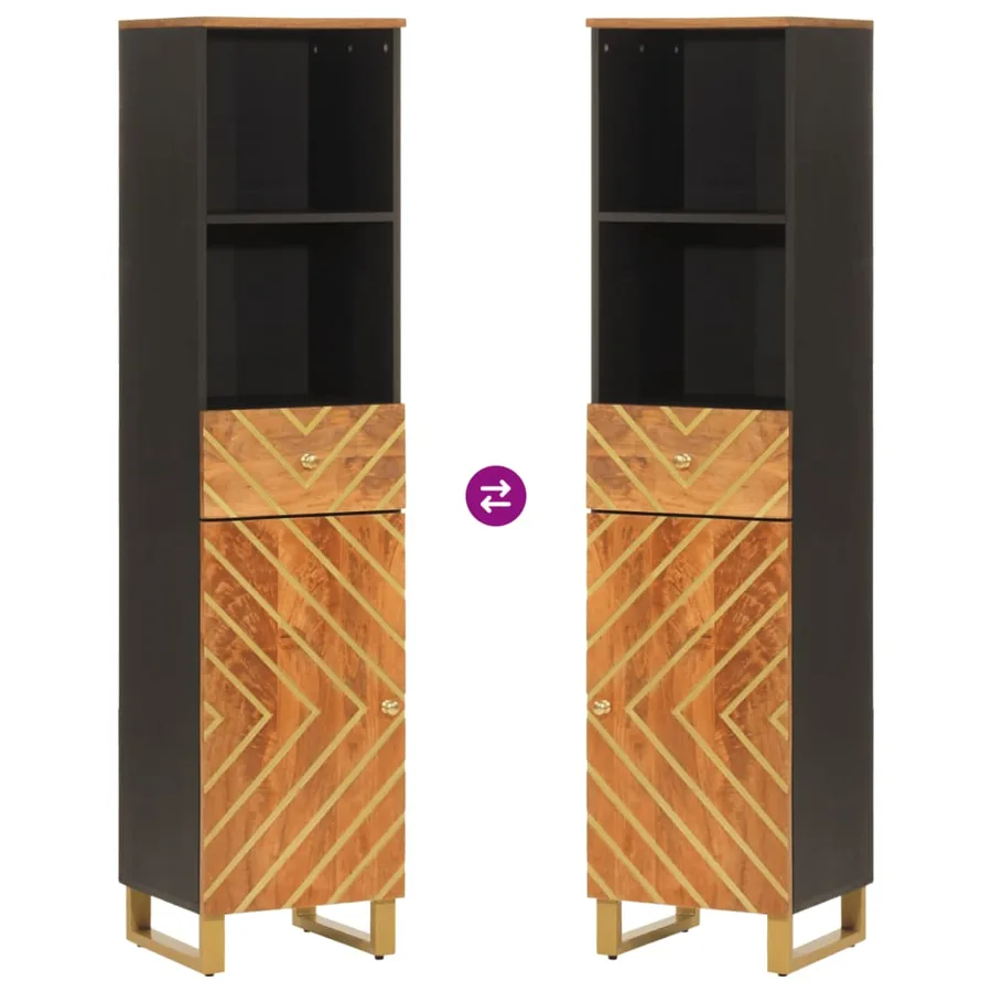 Armoire bain marron et noir 38x33,5x160 cm bois massif manguier - 7