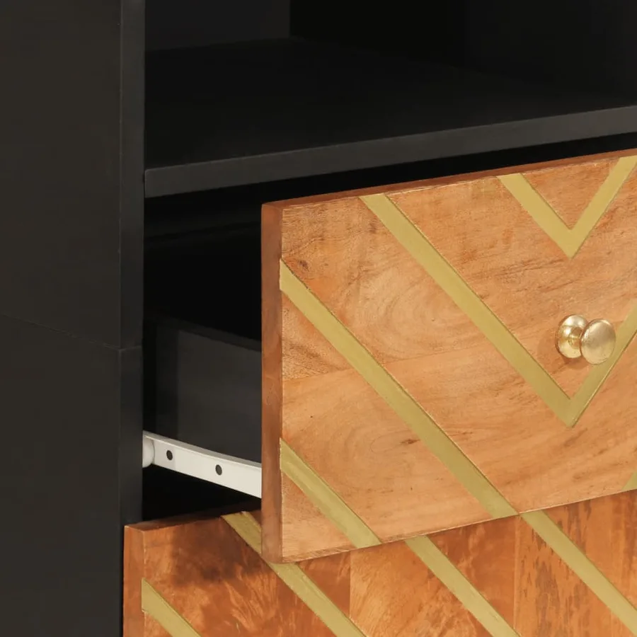 Armoire bain marron et noir 38x33,5x160 cm bois massif manguier - 9