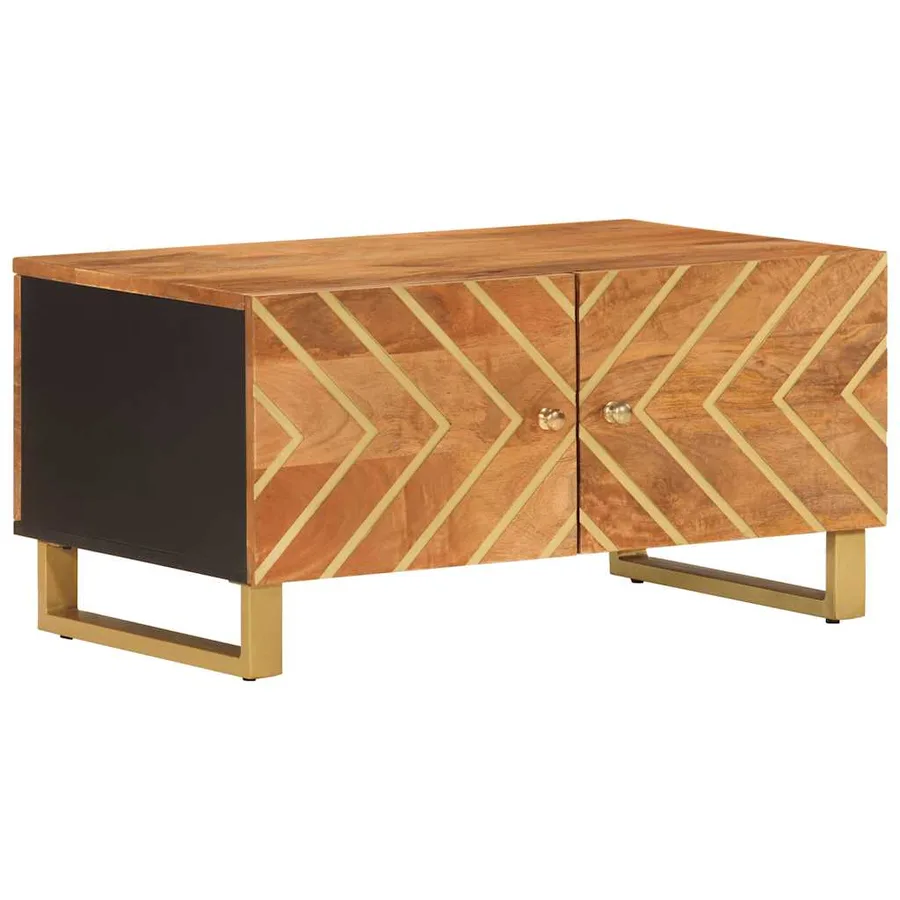 Table basse marron et noir 80x50x40 cm bois de massif manguier - 2