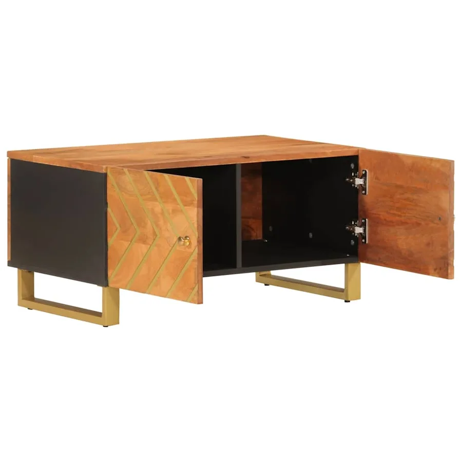 Table basse marron et noir 80x50x40 cm bois de massif manguier - 3
