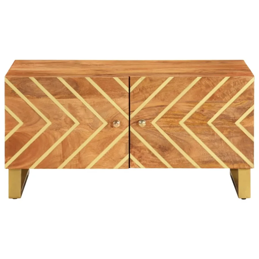 Table basse marron et noir 80x50x40 cm bois de massif manguier - 4