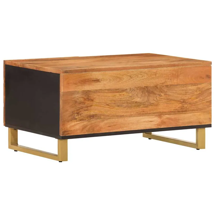 Table basse marron et noir 80x50x40 cm bois de massif manguier - 6