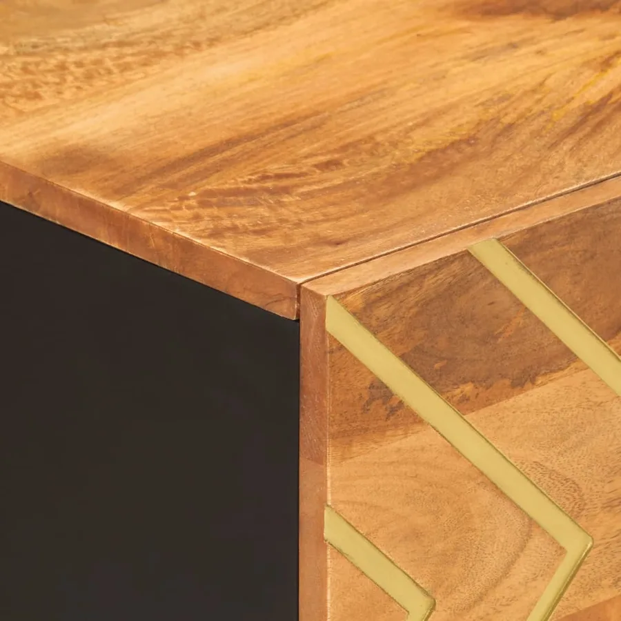 Table basse marron et noir 80x50x40 cm bois de massif manguier - 7