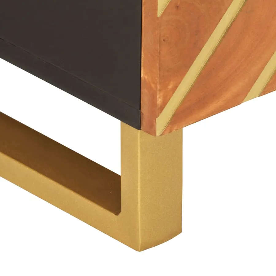 Table basse marron et noir 80x50x40 cm bois de massif manguier - 9